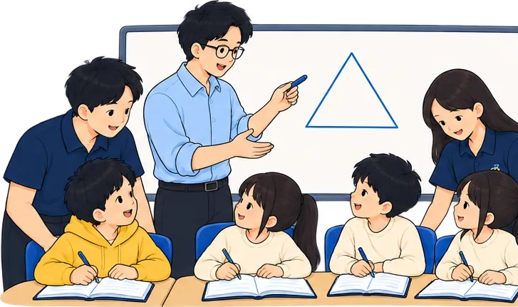 Lớp học với giáo viên và trợ giảng